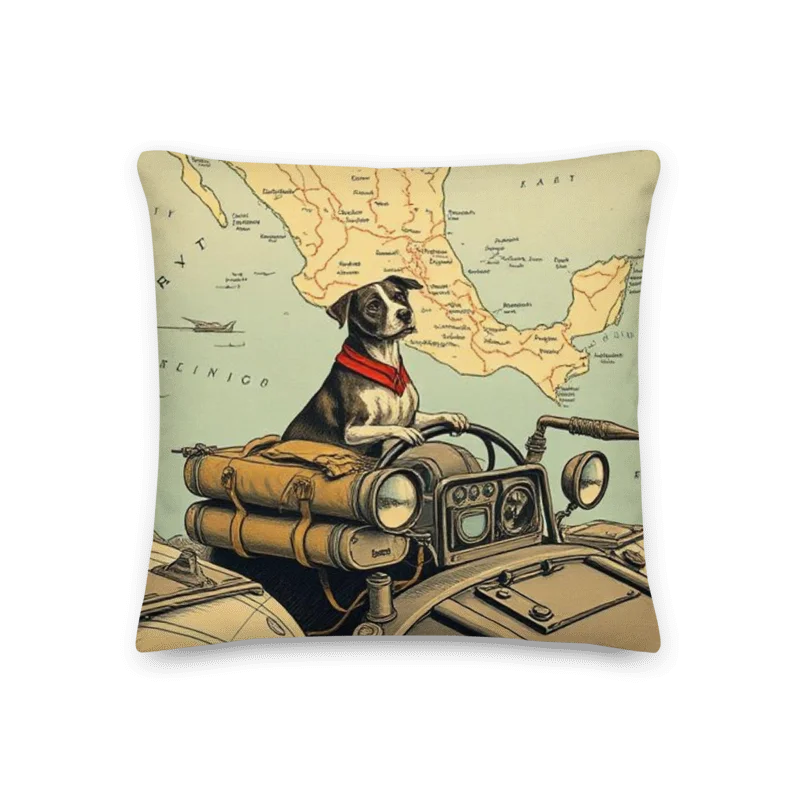 Rebel Co-Pilot Mexico Map Throw Pillow | Retro Dog Travel Decor | Square & Lumbar Cushion product image (5)
