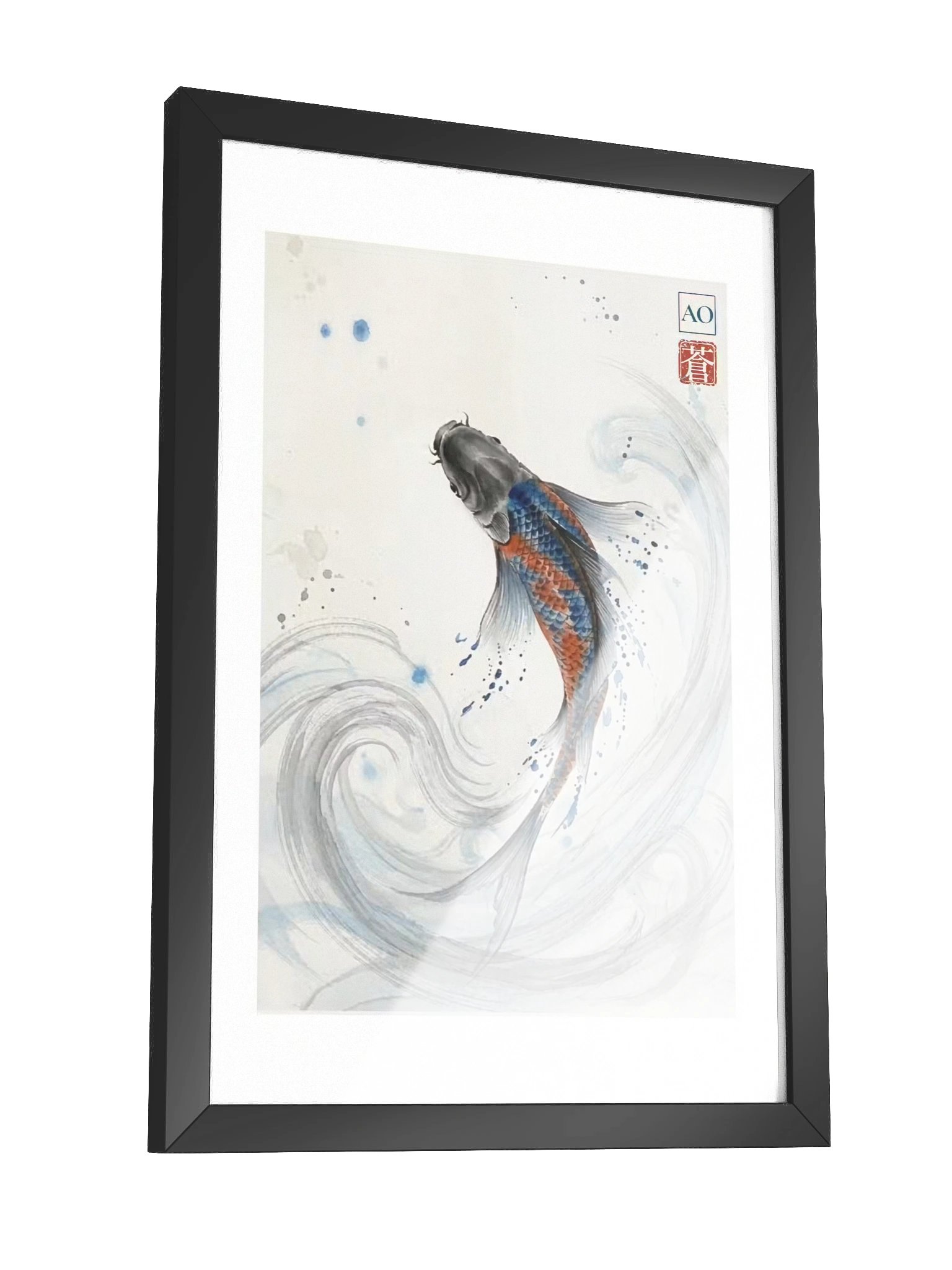 Japanese Ink Art Print | Celestial Koi No.03 | Framed Wall Art - AO Japan Blue product image (3)
