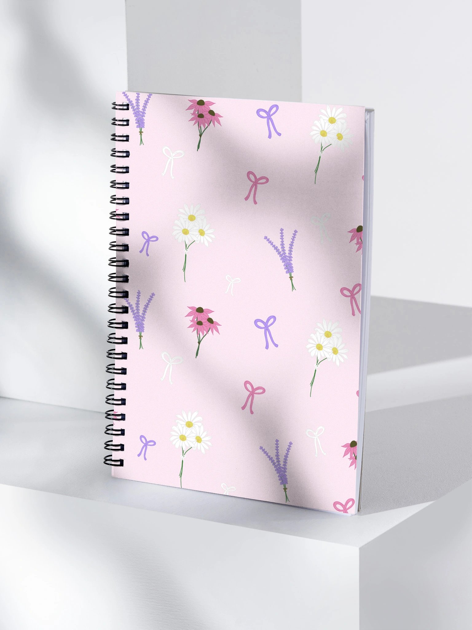 Wildflowers and Bows Pattern- Pink Background Spiral Journal product image (4)