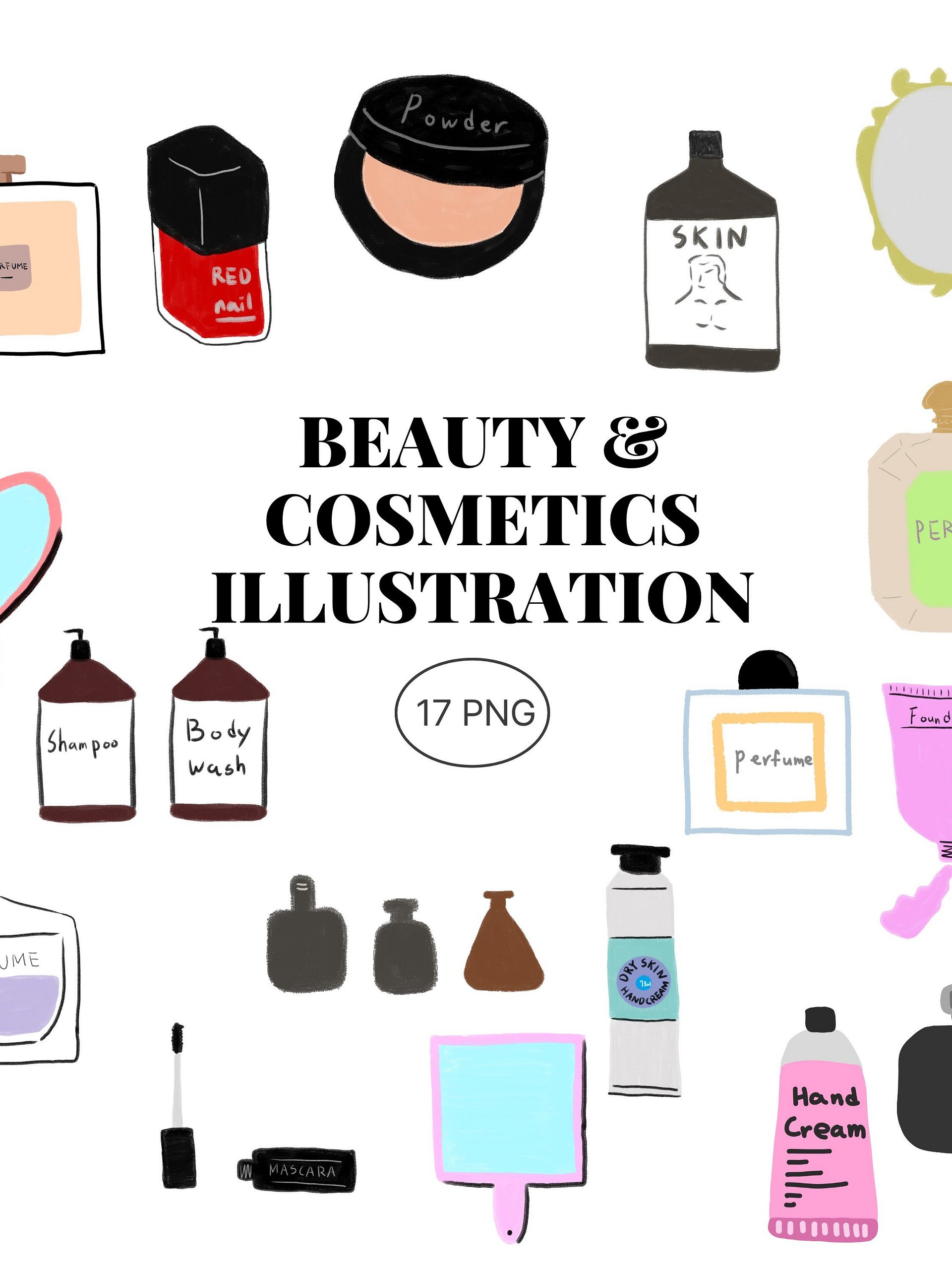 17 Hand-Drawn Beauty & Cosmetic PNG Clipart Bundle product image (1)