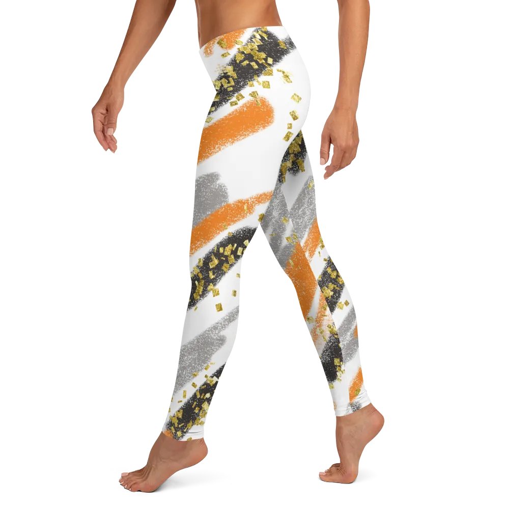 Black Orange abstract vintage print leggings product image (4)