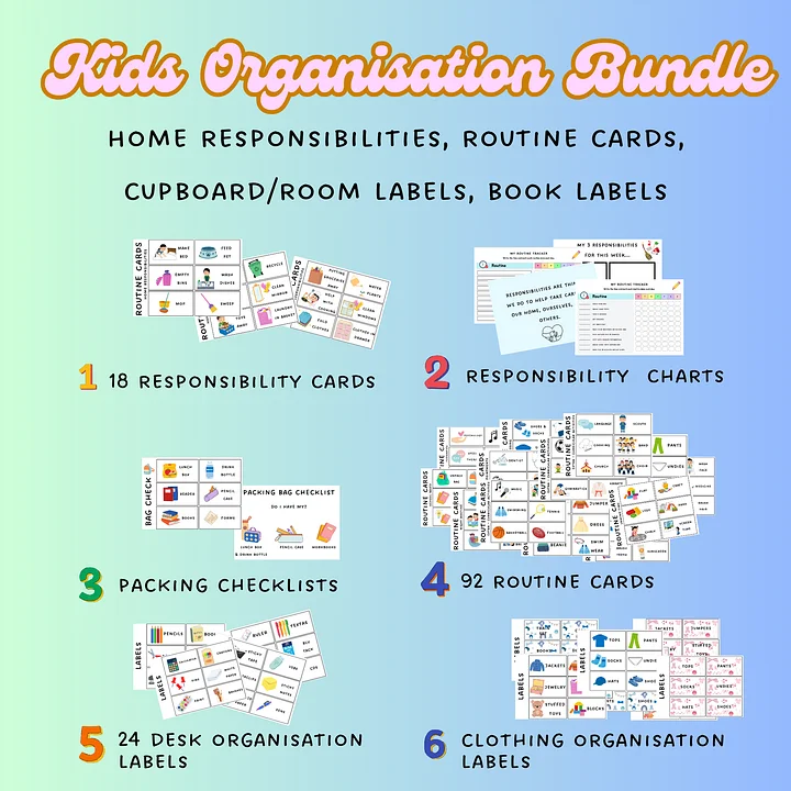 Organisation Bundle, Home Responsibilities, Daily Routine, Routine Chart, Routine Cards, Printable, Autism, Family Household, Visual Support product image (1)