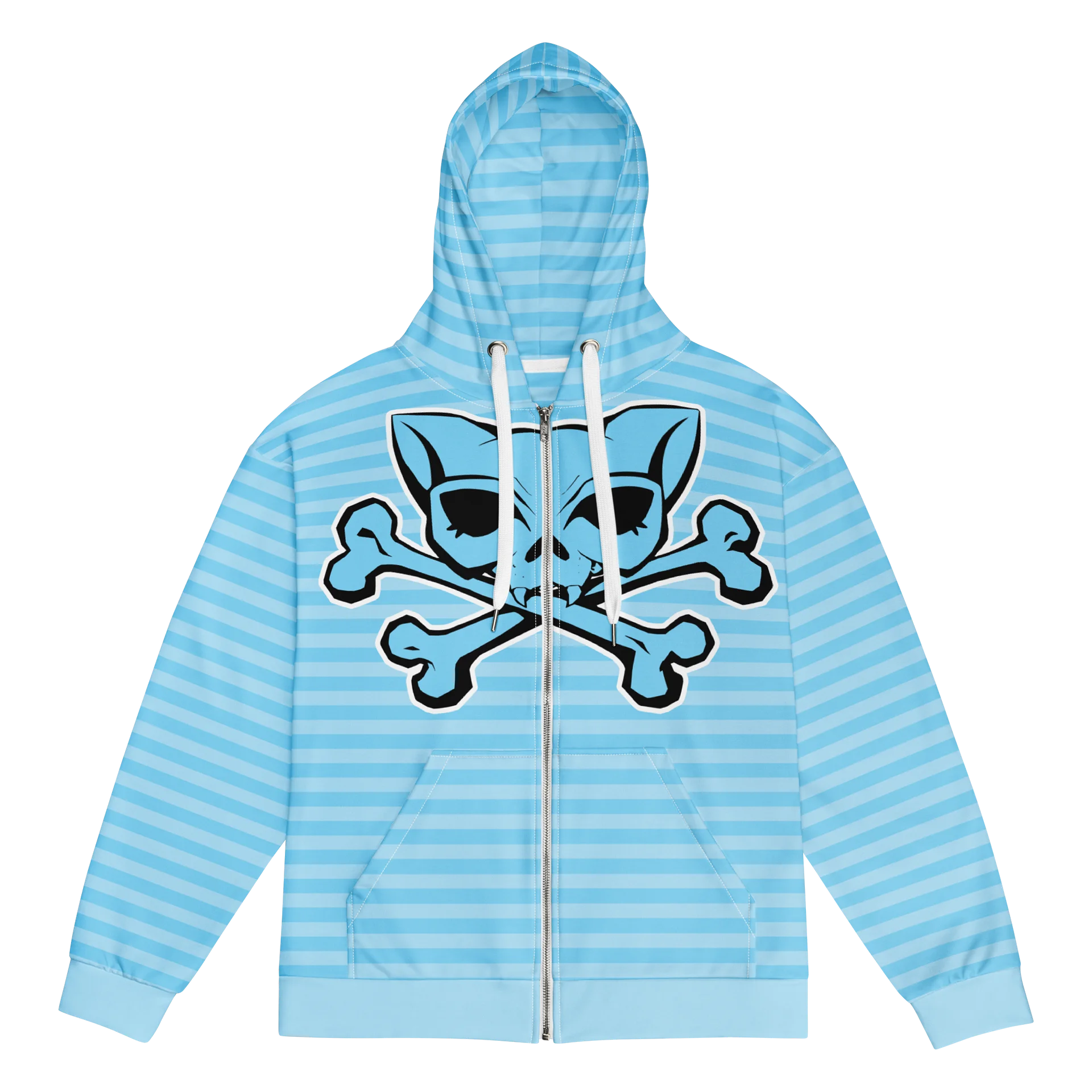 Light Blue Kat Skull Hoodie Stripped Hoodie product image (1)