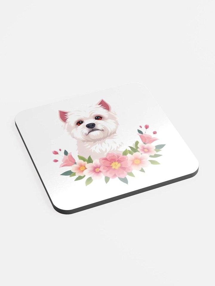 Floral Bichon Frise Cork Coaster product image (1)