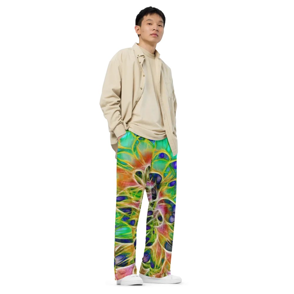 Abstract Peacock Chrysanthemum Wide Leg Pants product image (3)