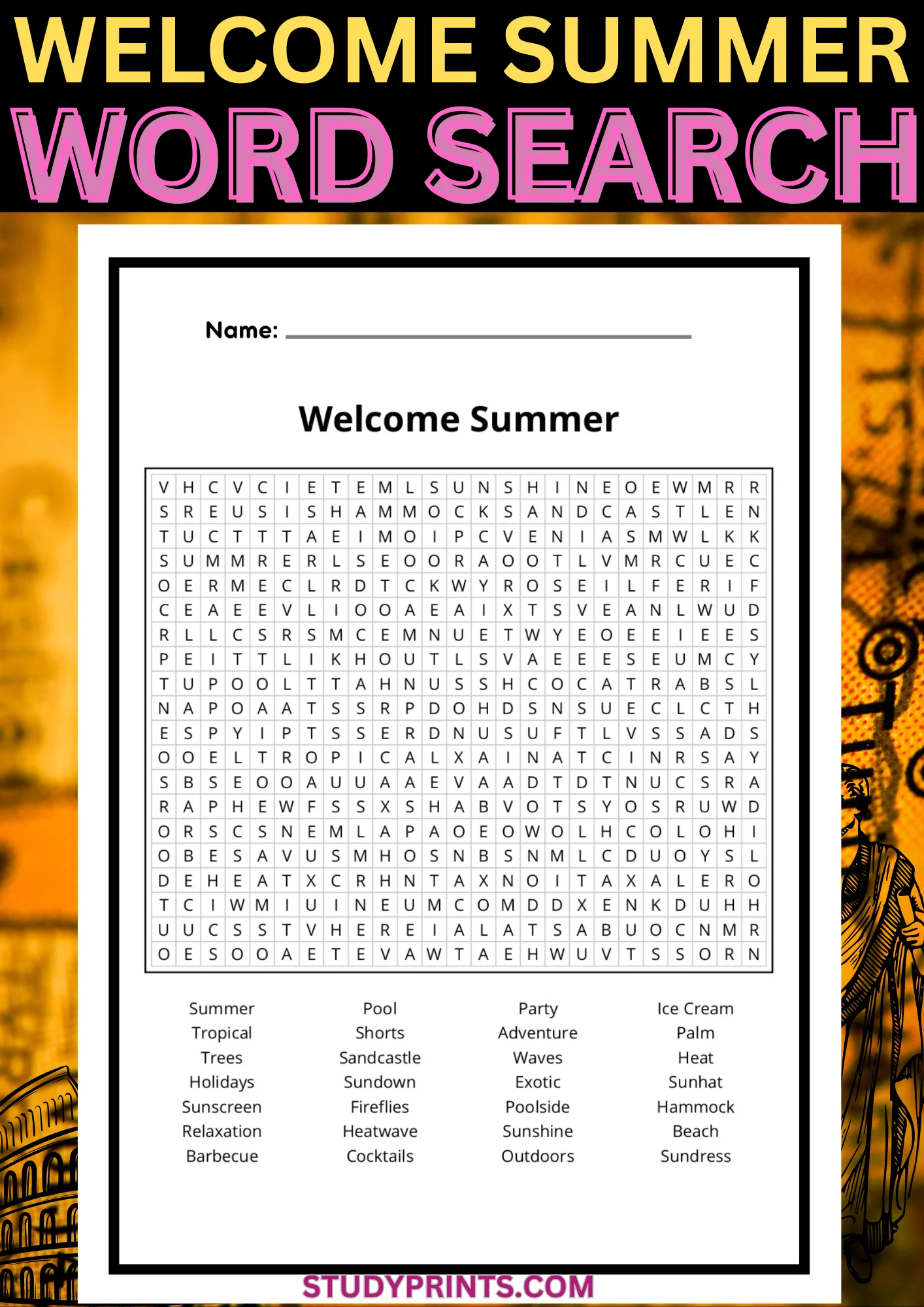 Welcome Summer Word Search Puzzle Printable product image (1)