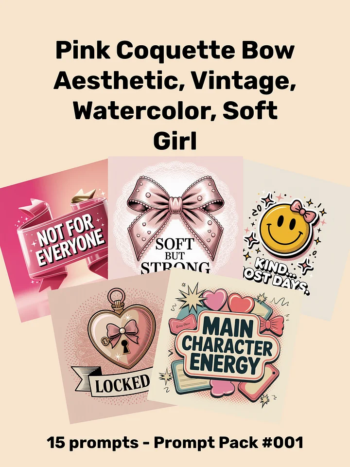 Pink + Bow + Coquette Aesthetic, Vintage, Watercolor, Soft Girl (Prompt Pack - PP001) product image (1)