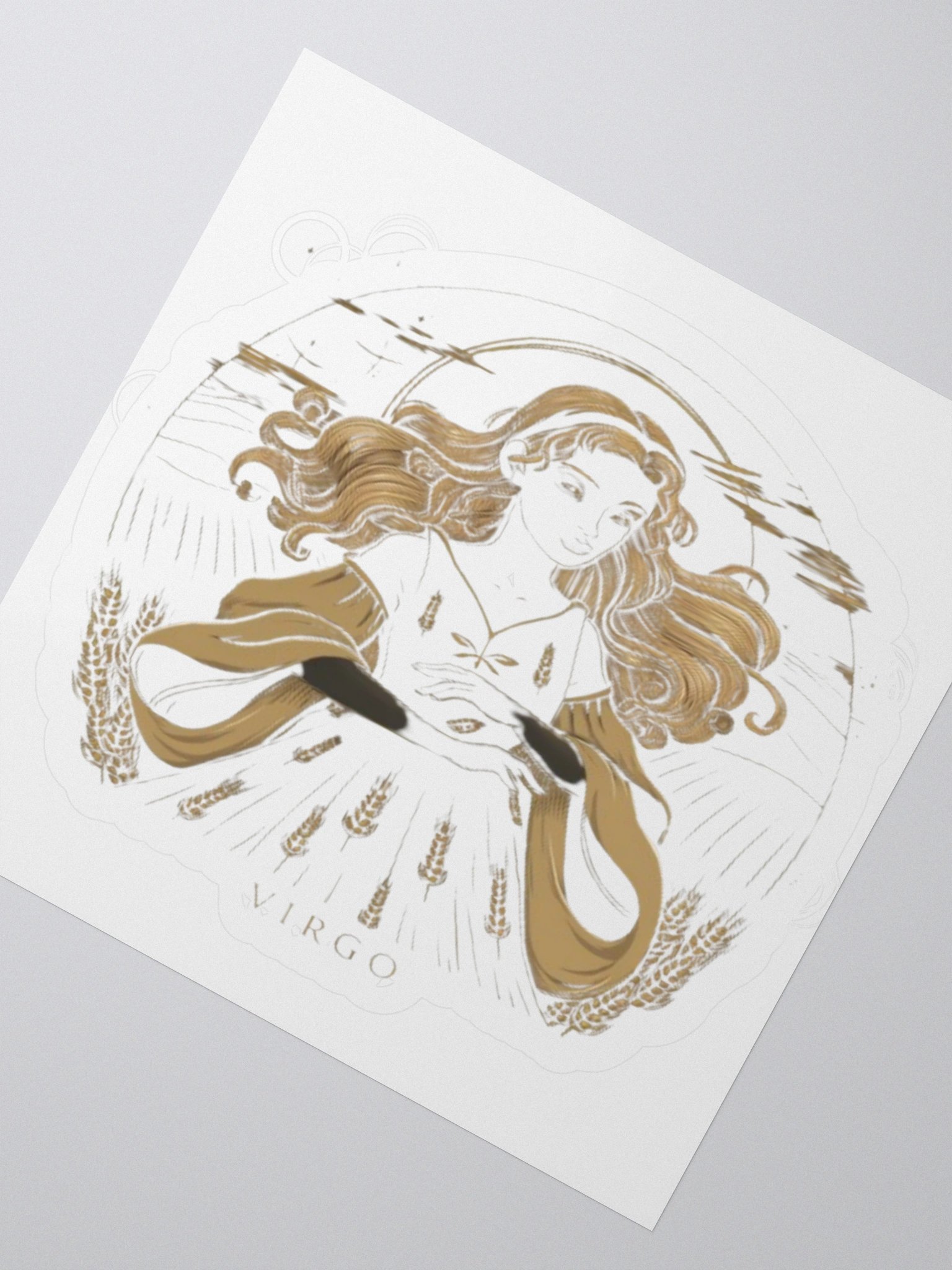 Virgo Zodiac Sticker - Maiden with Wheat & Floral - Vinyl product image (5)