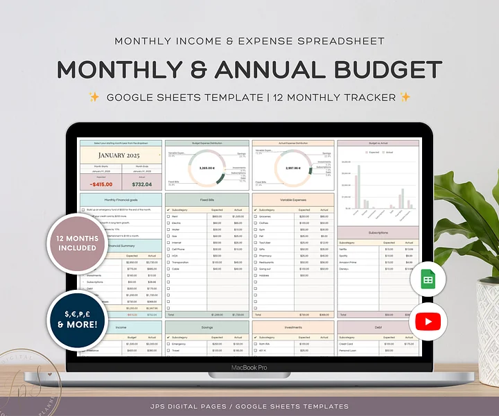 Monthly and Annual Budget Spreadsheet Template product image (1)