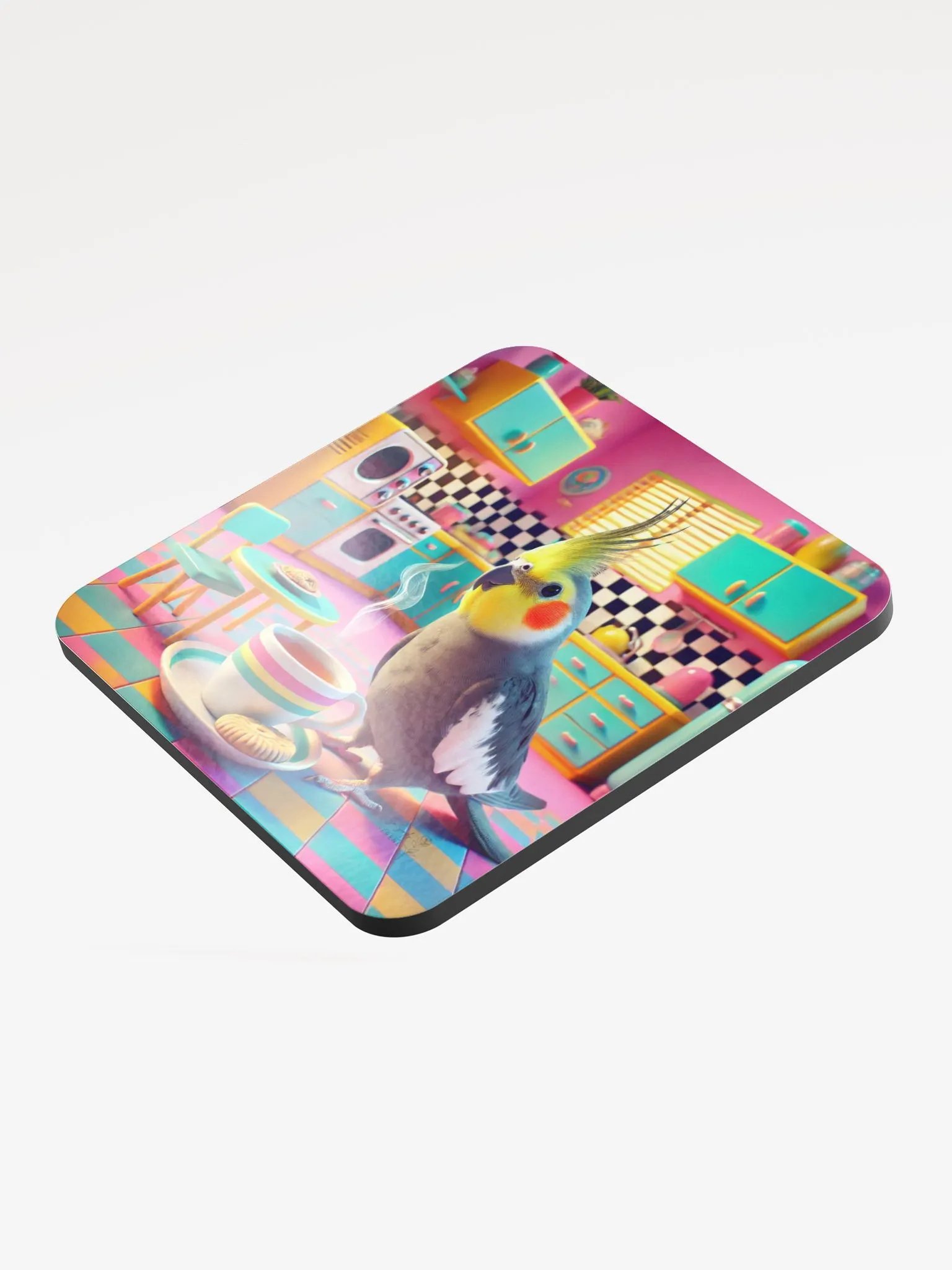 Perch & Sip – Glossed Cork Coaster with Parakeet Art 10 product image (3)