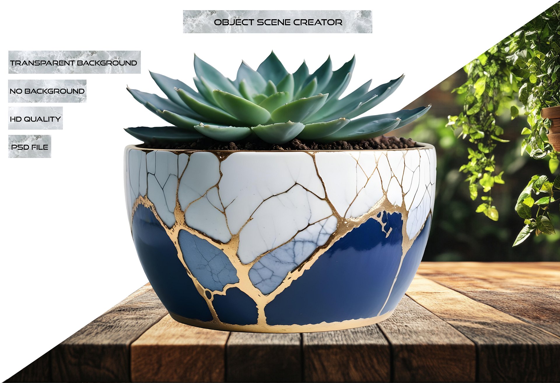 Kintsugi Harmony – Blue and White Ceramic Bowl PNG product image (2)