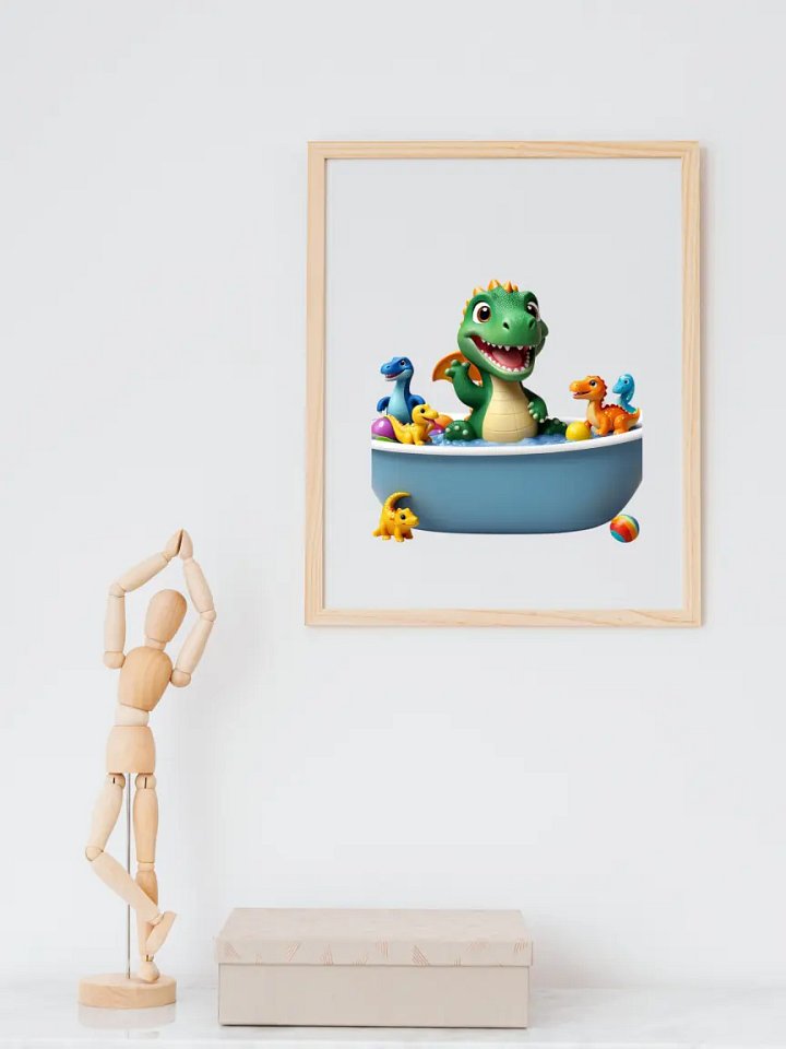 Baby Dinosaur Taking a Bath Kid Nursery Print Child Wall Art product image (2)
