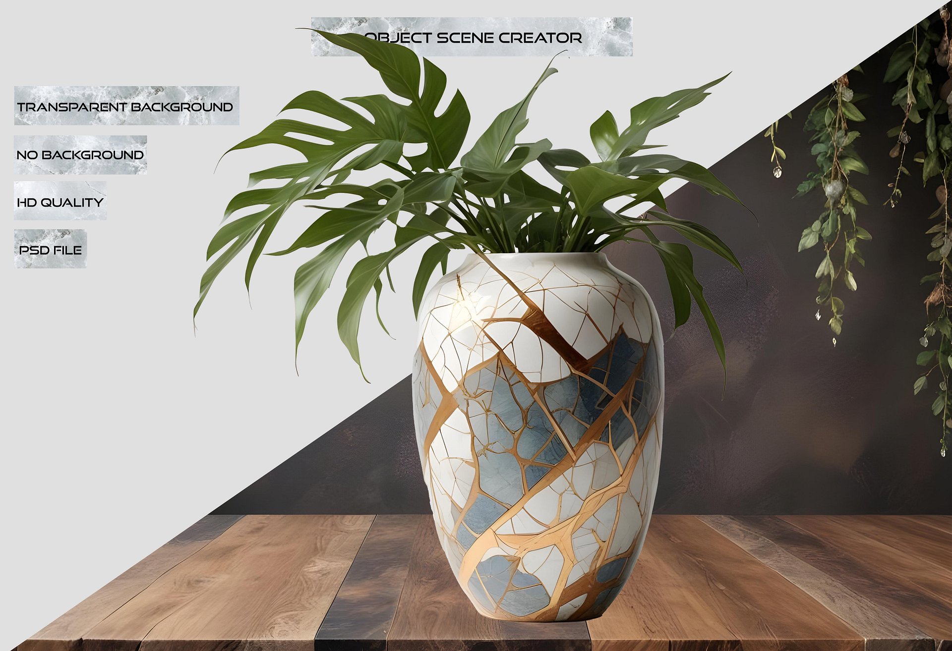 Celestial Harmony – Vase Kintsugi Marble Serenity PNG product image (2)