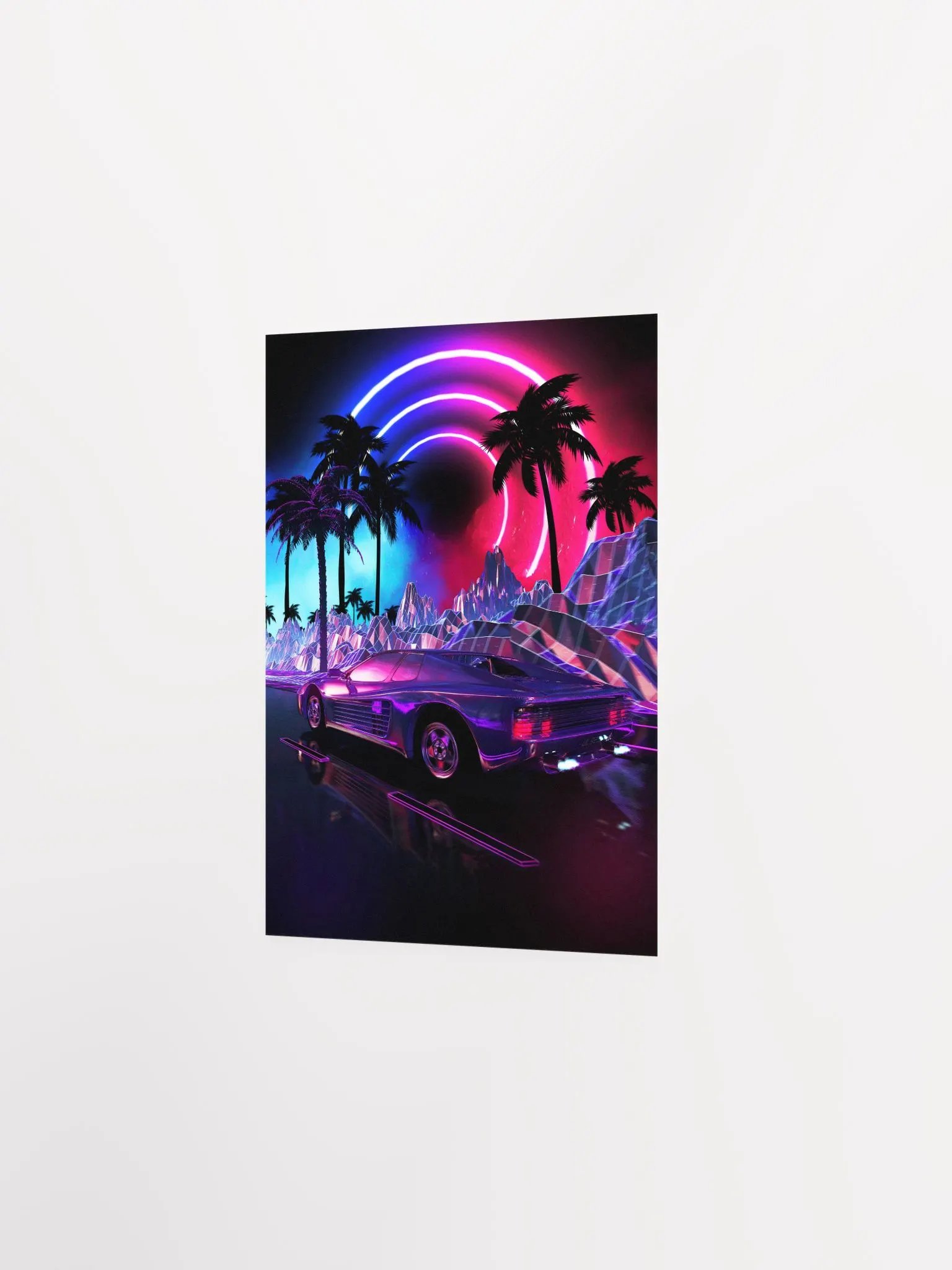Neon landscape: Synthwave palms & car, outrun [synthwave/vaporwave/cyberpunk] — Aesthetic retrowave poster product image (7)