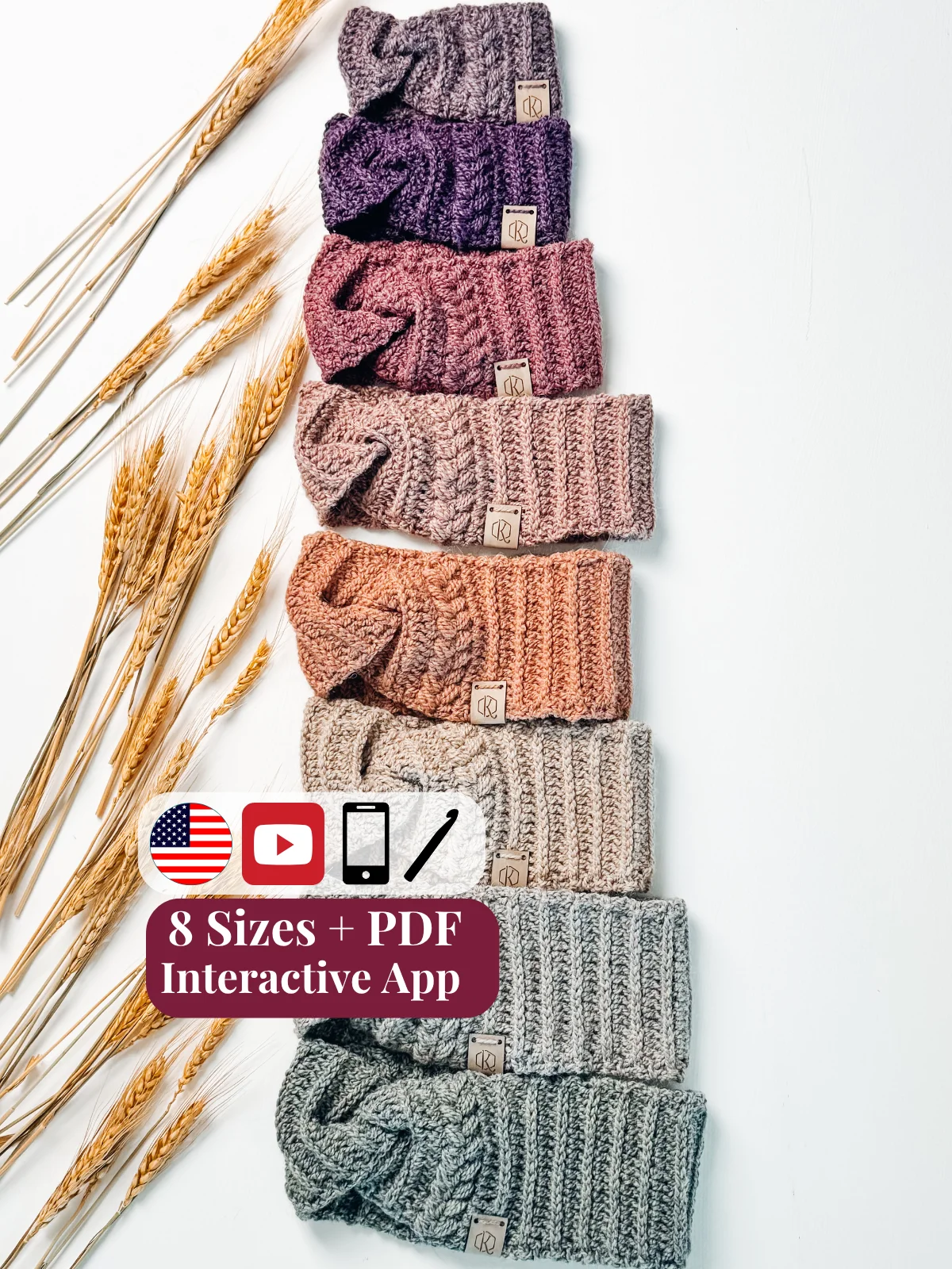 Autumn Wheat Ear Warmer Video Tutorial (8 Sizes) product image (1)