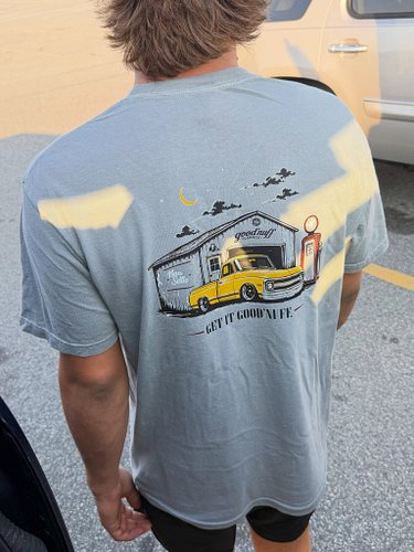 @kodythomas_1 reppin’ our “Mustard Packet” design ft. Dad’s ’69 C10 🔥#goodnuff #drop01 #clothing #69c10 #graphictees