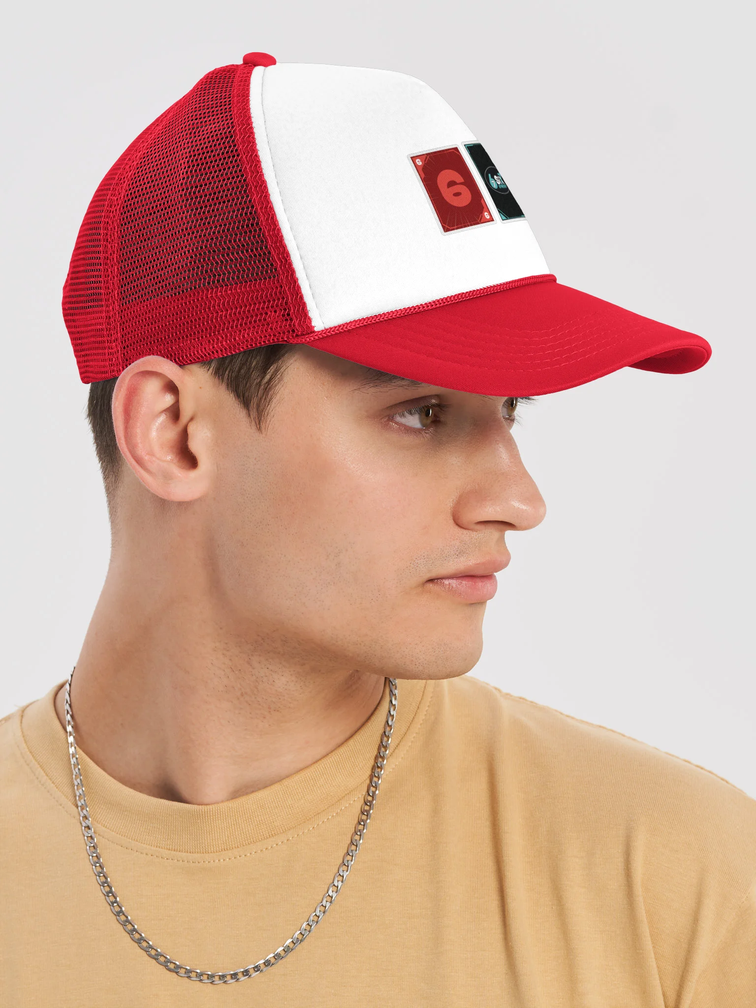 Red Trucker Hat with Six 7 Card Back and Red Synergy product image (6)