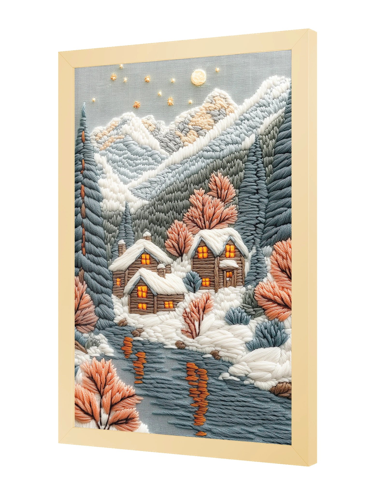 A Winter Hideaway in Norway | Embroidery-Style Wall Art — Framed Print product image (10)
