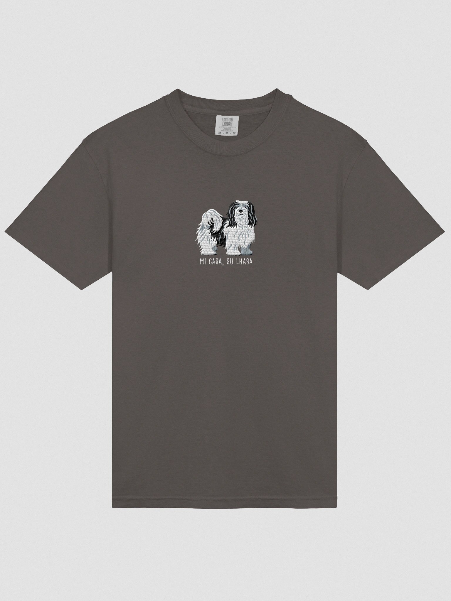 Mi Casa, Su Lhasa T-Shirt(Embroidered) of a Lhasa Apso(Black & White) product image (6)