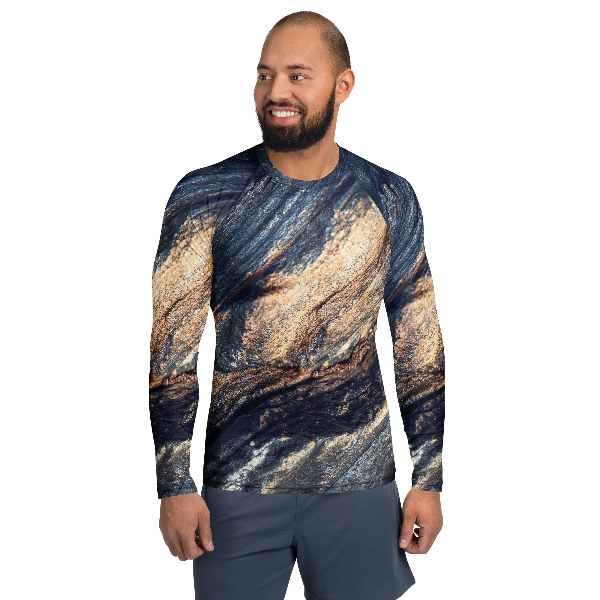 Obsidian Vein All-Over Print Men's Dark Mineral Long Sleeve Rash Guard product image (1)
