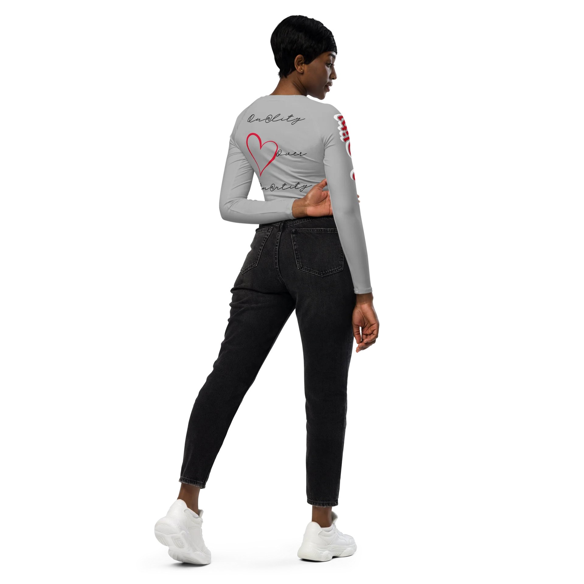 "Qu@lity He@rt" Long Sleeve Crop Top (Grey) product image (6)