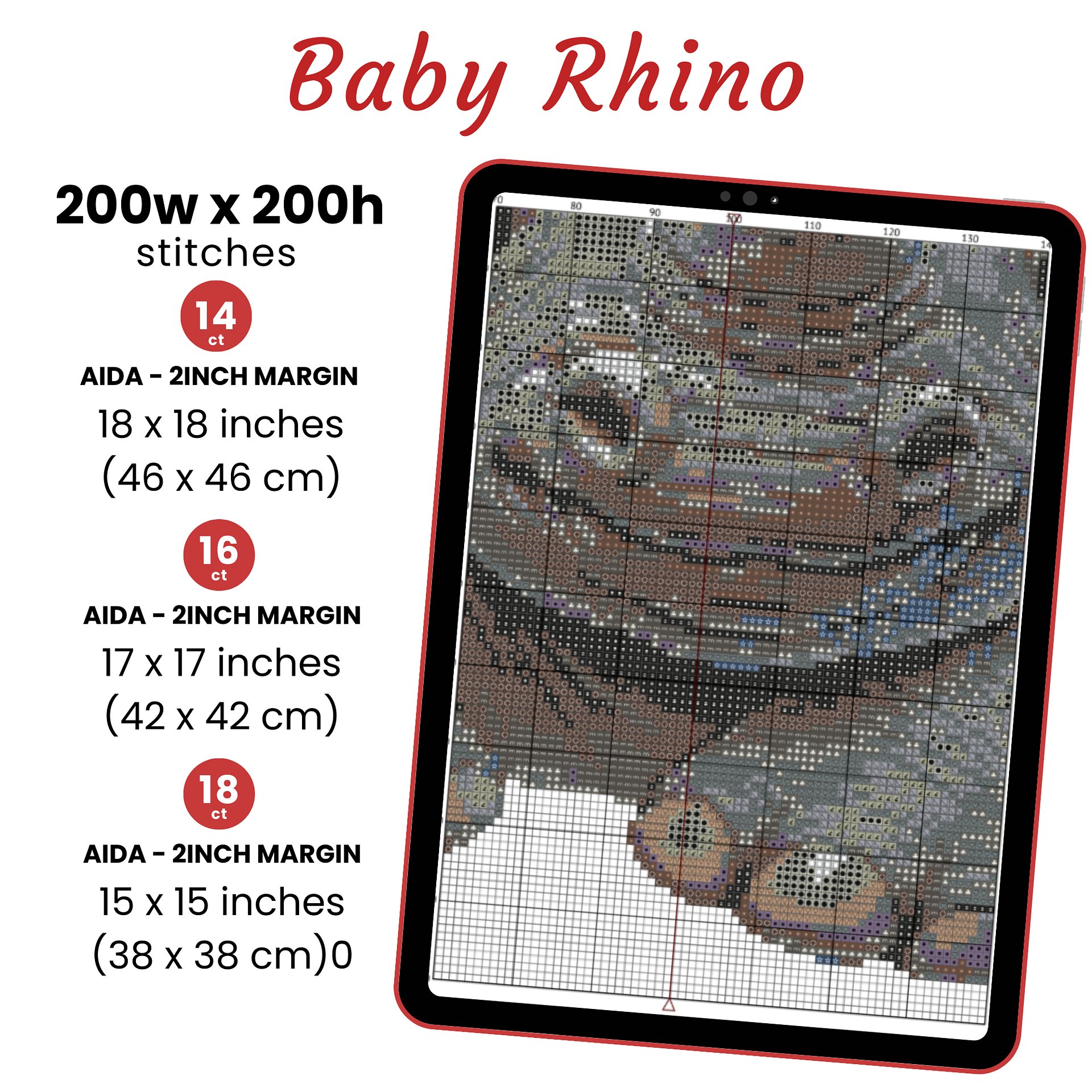 Baby Rhino Cross Stitch Pattern product image (2)