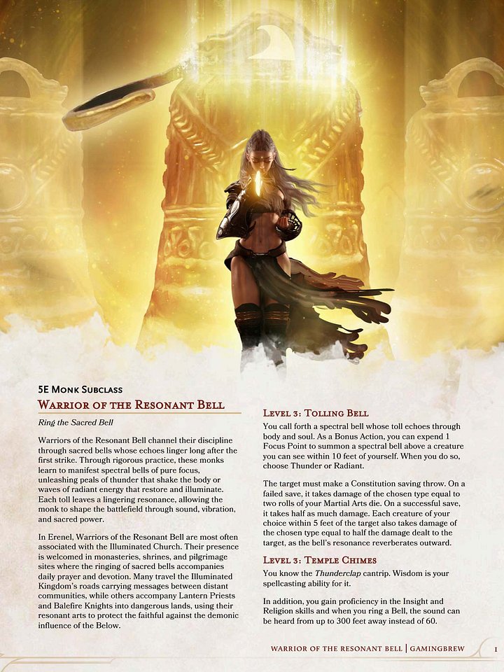 Warrior of the Resonant Bell | 5.5E Monk Subclass product image (2)