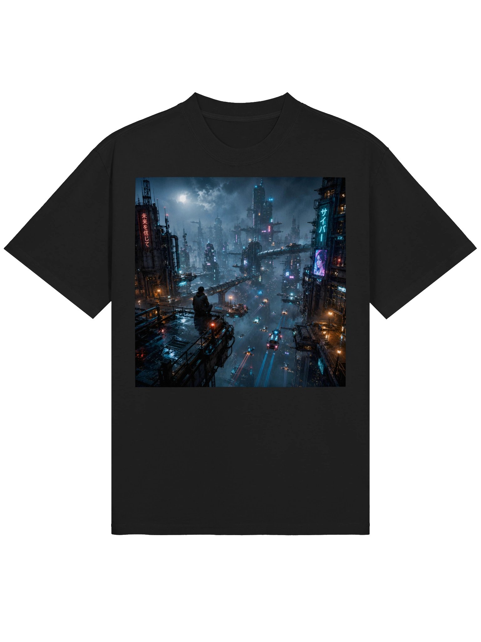 Cybercity Night Tunnel Unisex T-Shirt | Cyberpunk Tech Programmer Shirt | Oversized Heavyweight Tee product image (2)