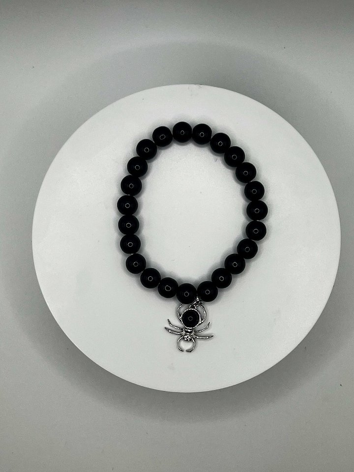 Gothic Spider Black Obsidian Beaded Bracelet product image (2)