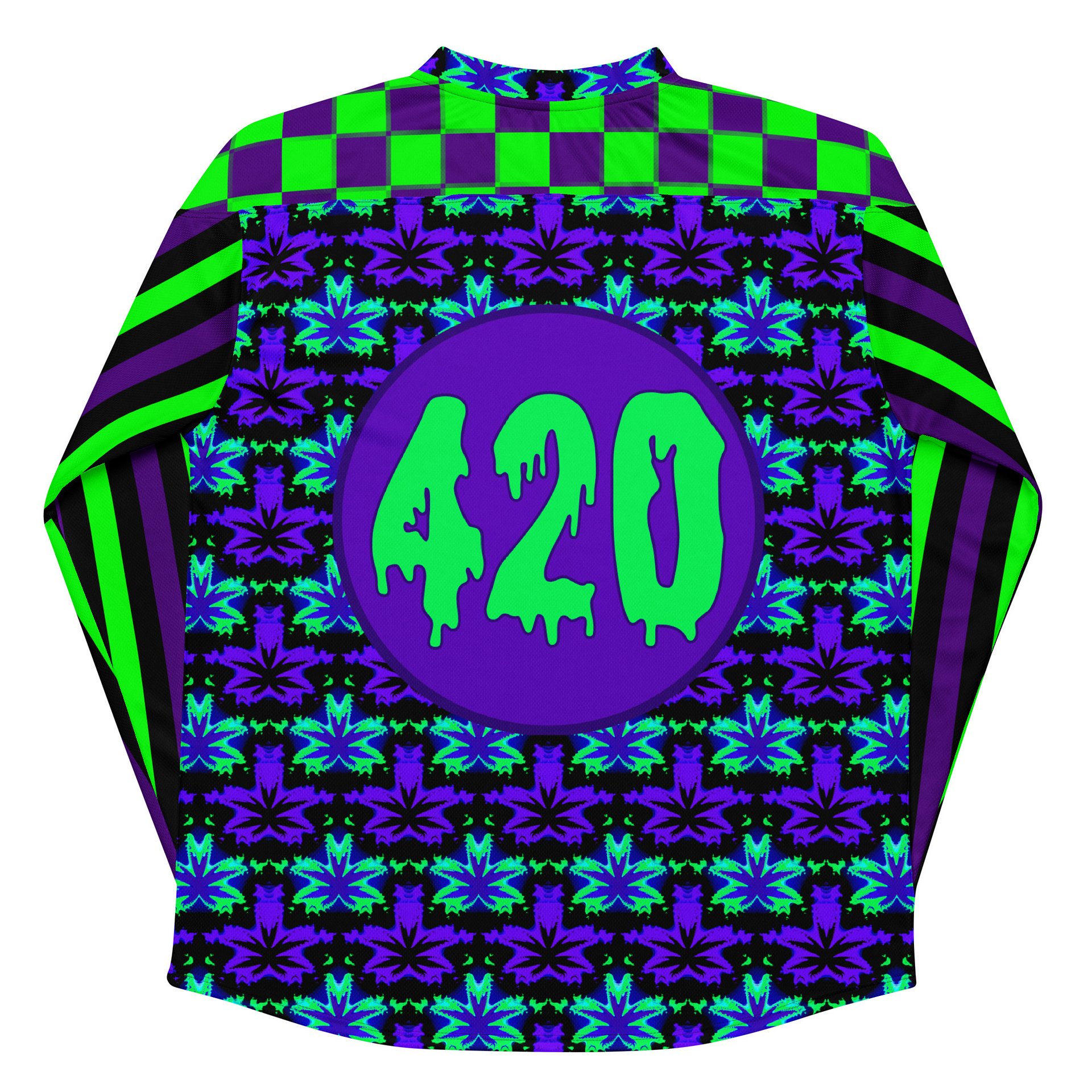 420 Festival Hockey Jersey, Stoner Rave Circus Stripes Shirt, Twisted Clown Cannabis Clothes, Neon 90s Trippy Checker Top, Odd Weed EDM Wear product image (2)