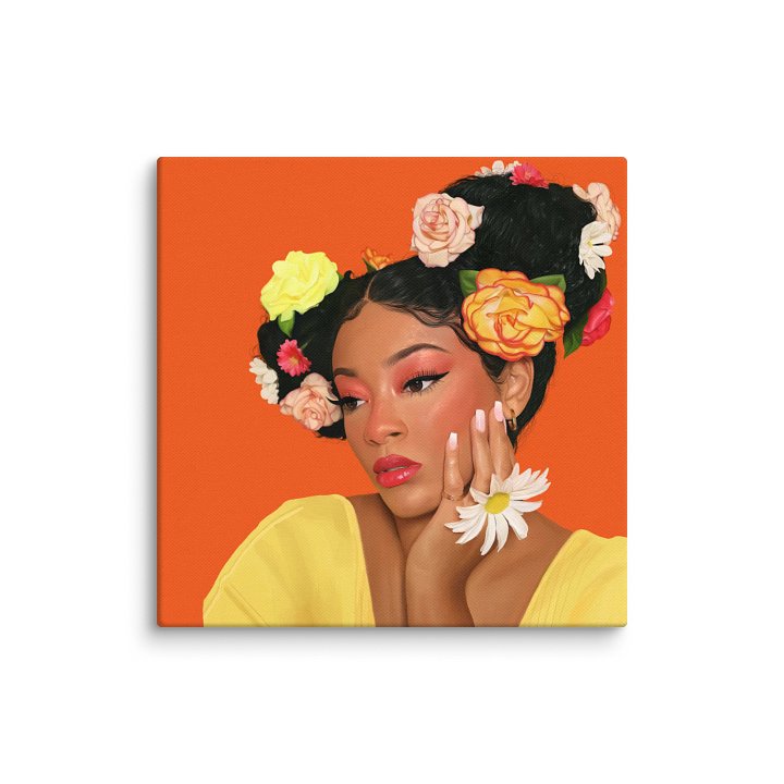 Lady in Bloom Canvas – Floral Digital Art of Woman of Color in Spring product image (1)