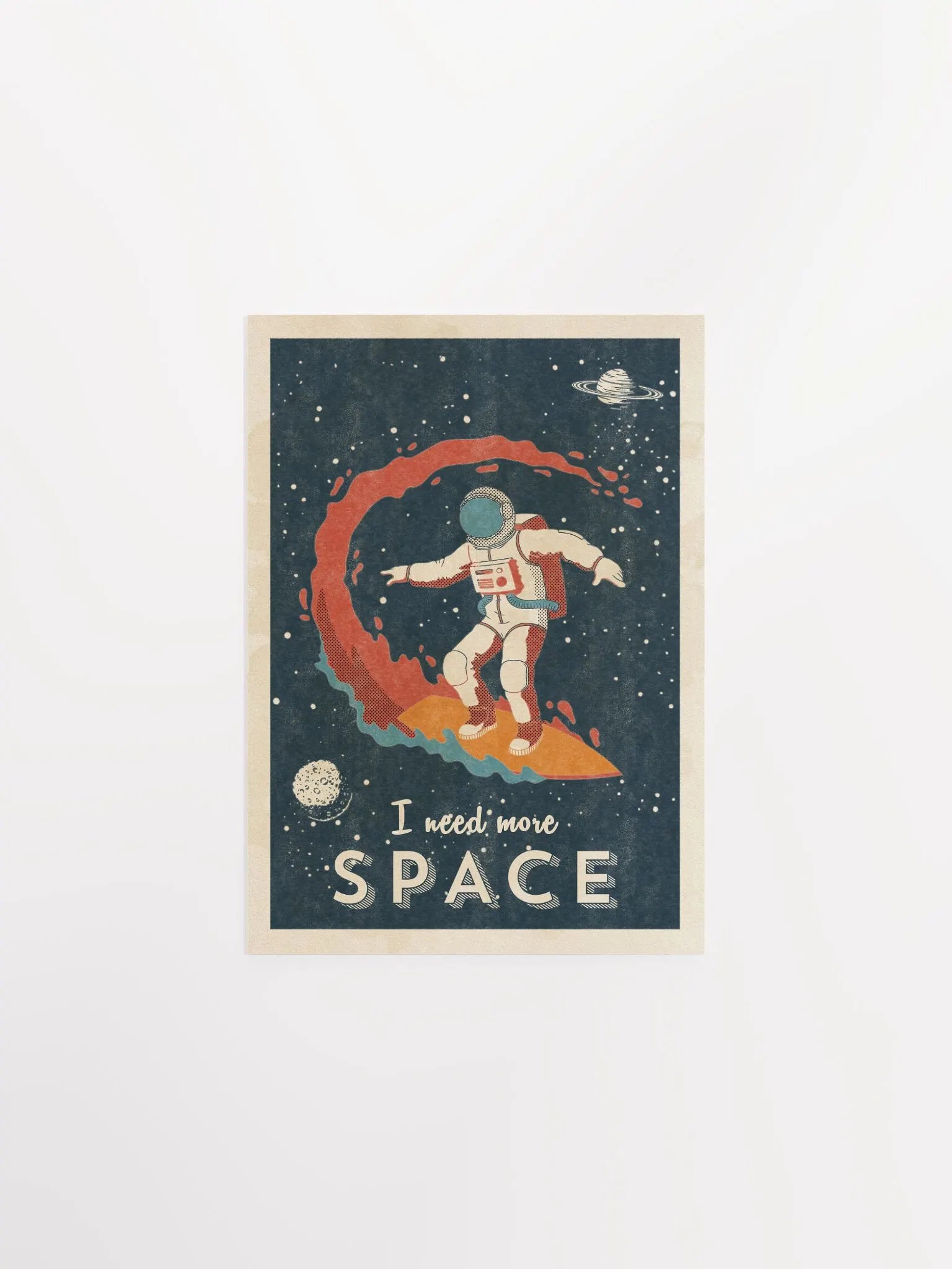 I need more space (Astronaut surfer/Space surfing) — Vintage space poster, retro space art, propaganda poster, retrofuturism art, retro sci-fi print product image (6)