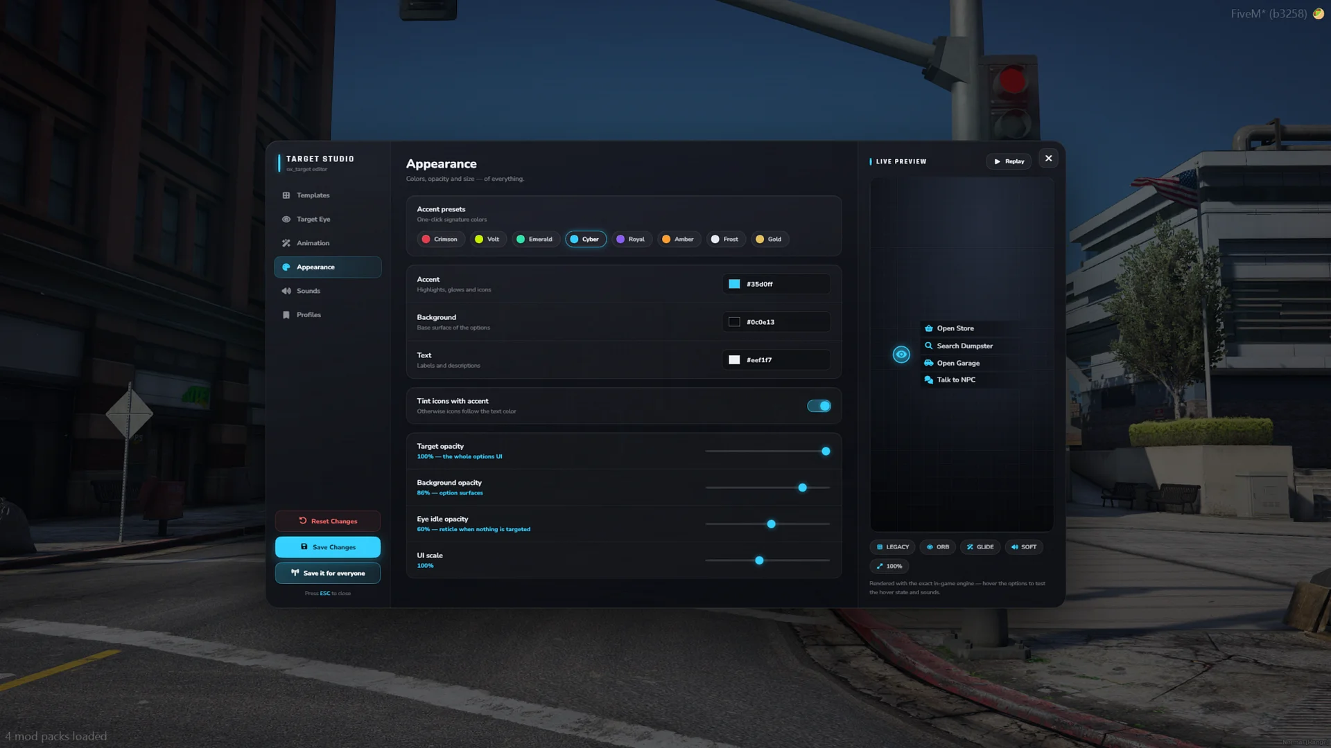 FiveM Ox-Target Redesign 🎯 15 Templates, Custom Eyes & In-Game Editor (ESX/QB/QBox) product image (5)