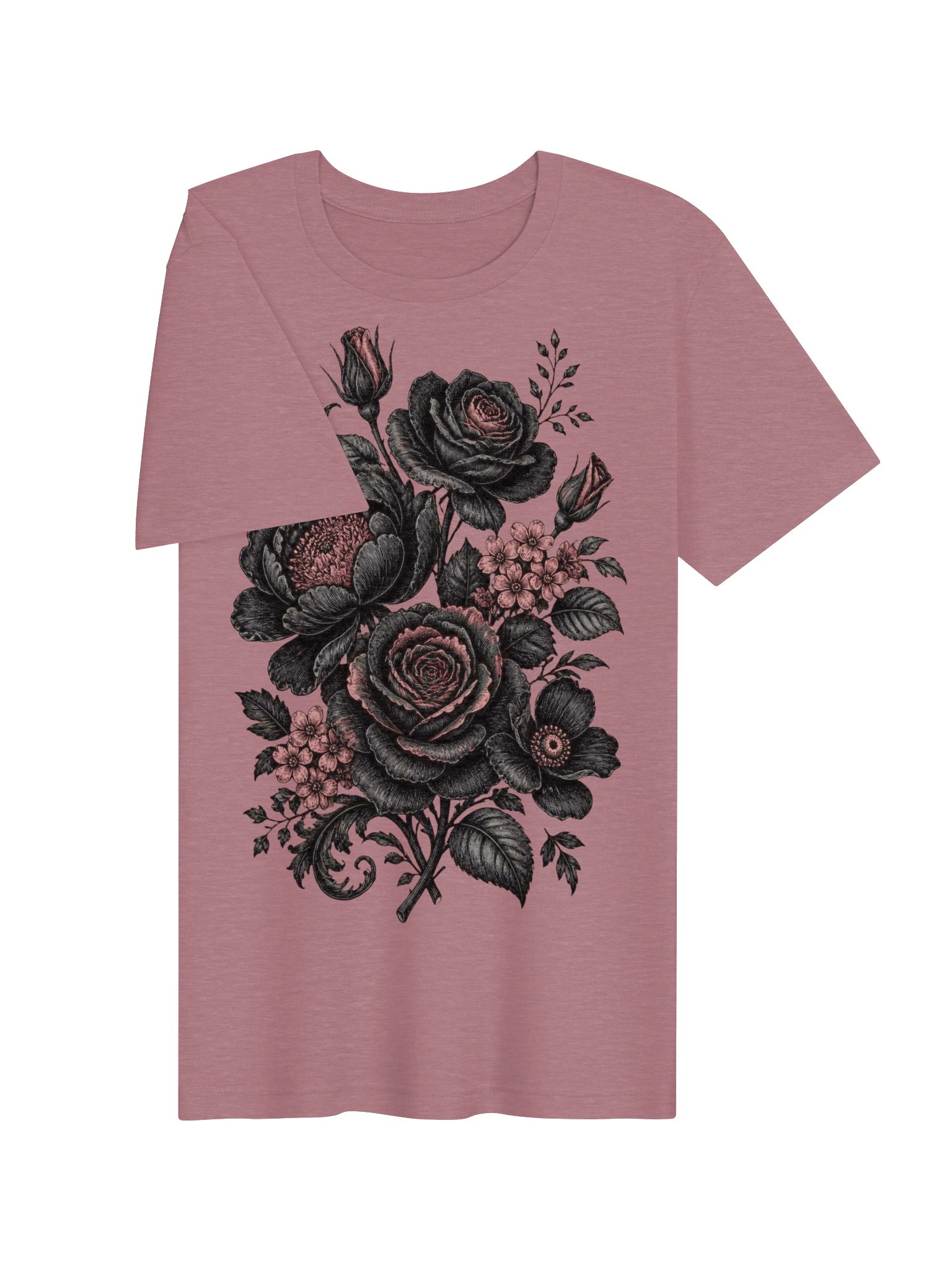 Gothic Floral Shirt, Black & Pink Rose Victorian-Inspired Botanical Tee product image (4)