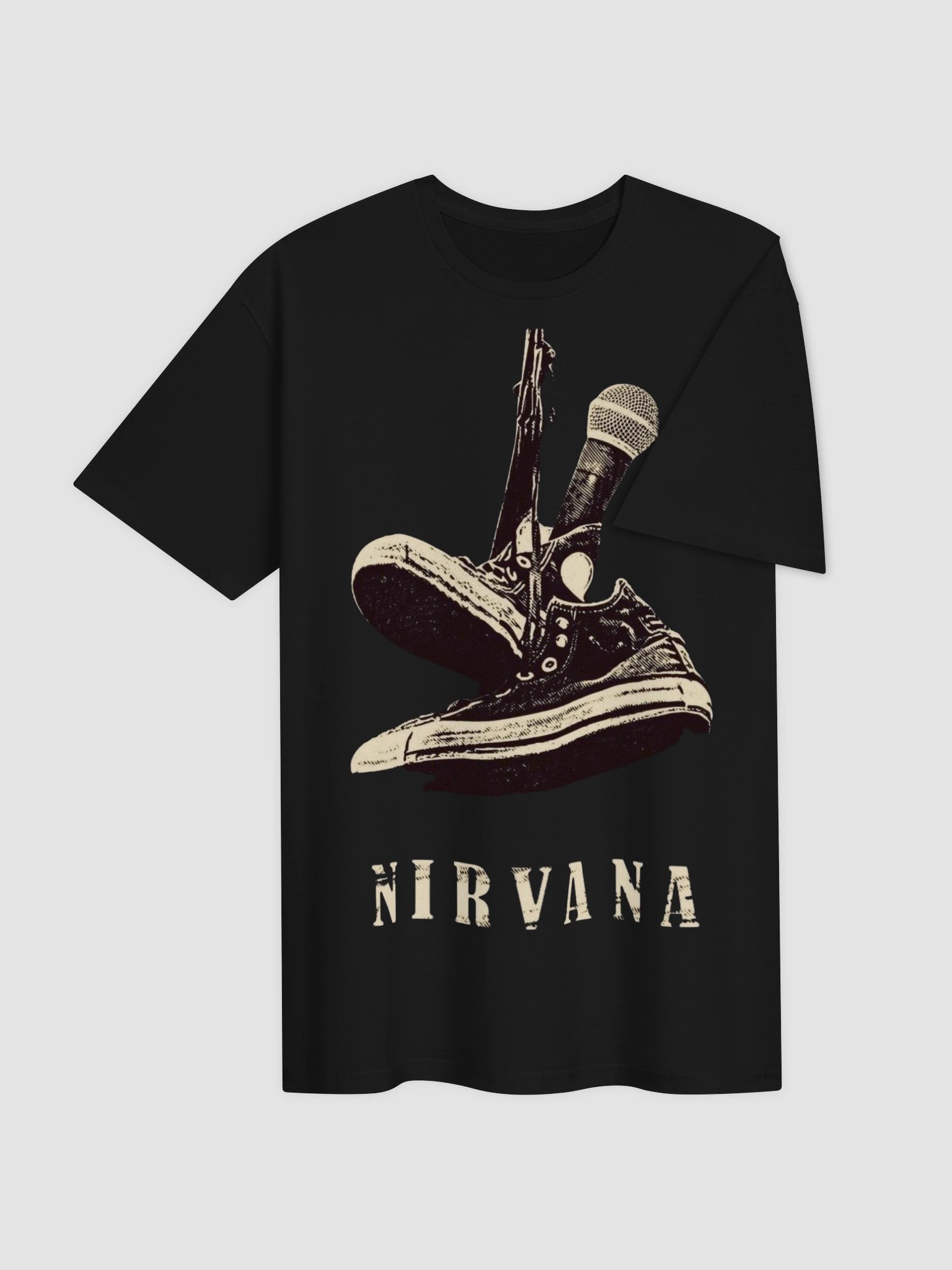 Nirvana Converse Microphone T-Shirt | Nevermind Grunge Graphic Tee | Kurt Cobain 90s Collector Band Shirt product image (4)