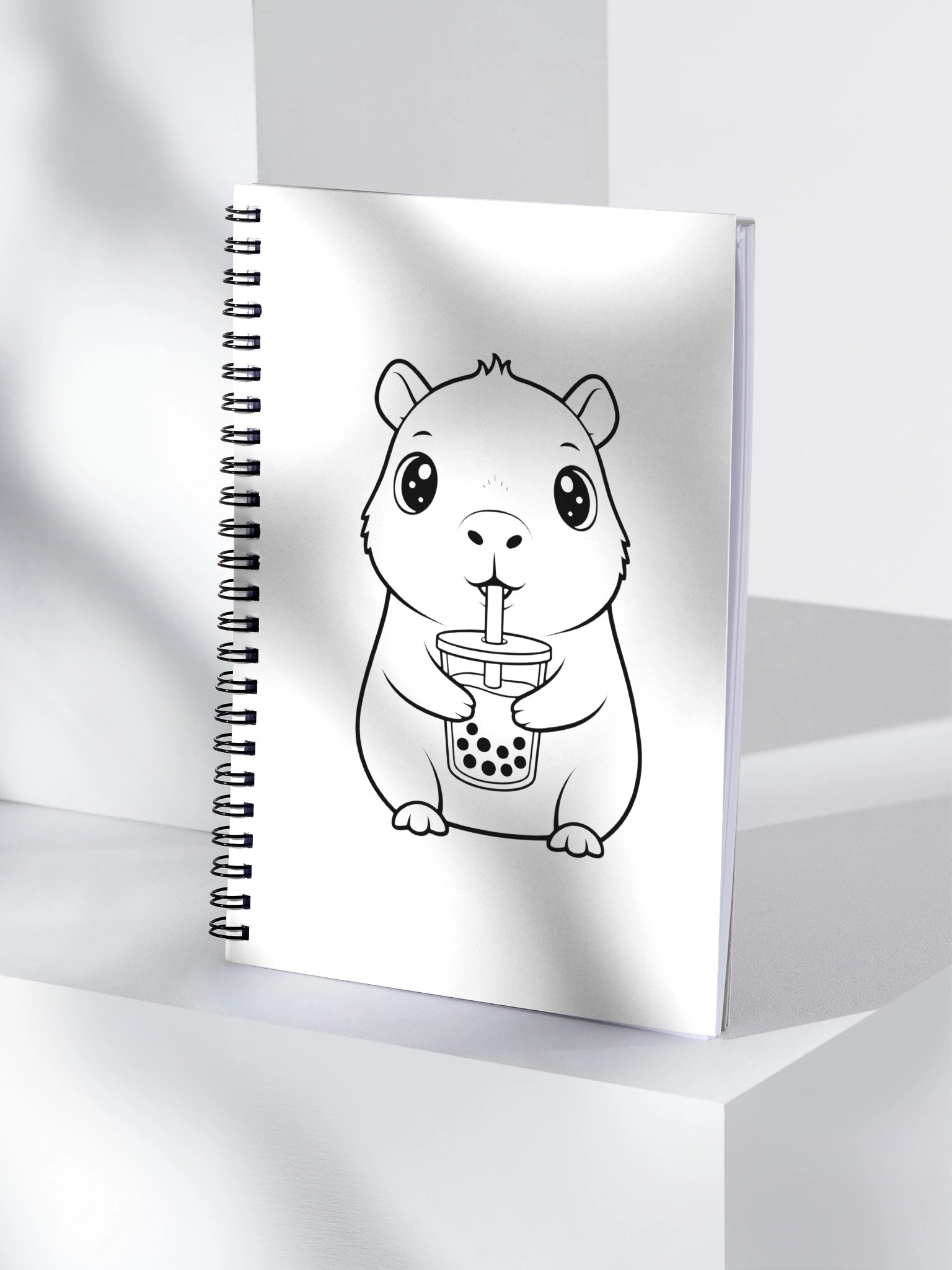 Capybara Journal Kawaii Design Animal Drinking Bubble Tea Cute Spiral Notebook product image (4)
