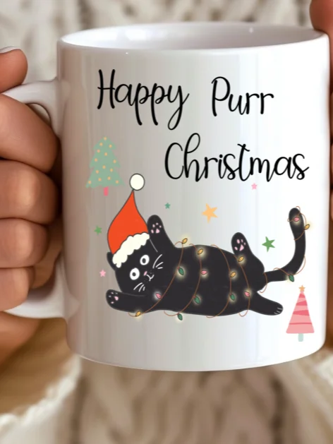 White Ceramic Cat Mug Purrfect Christmas product image (1)