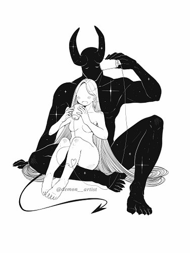 So the Moon whispered to her demon...
“I love you,” she said with a shy, cheerful giggle.
.
This was one of my early concept ...