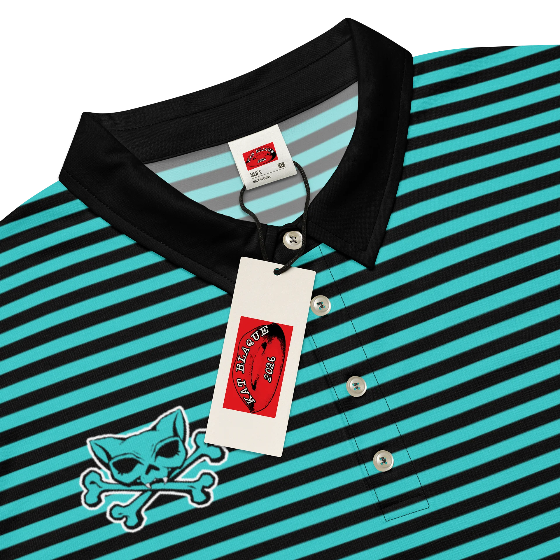 Turquoise and Blaque Red Kat Skull Polo product image (4)