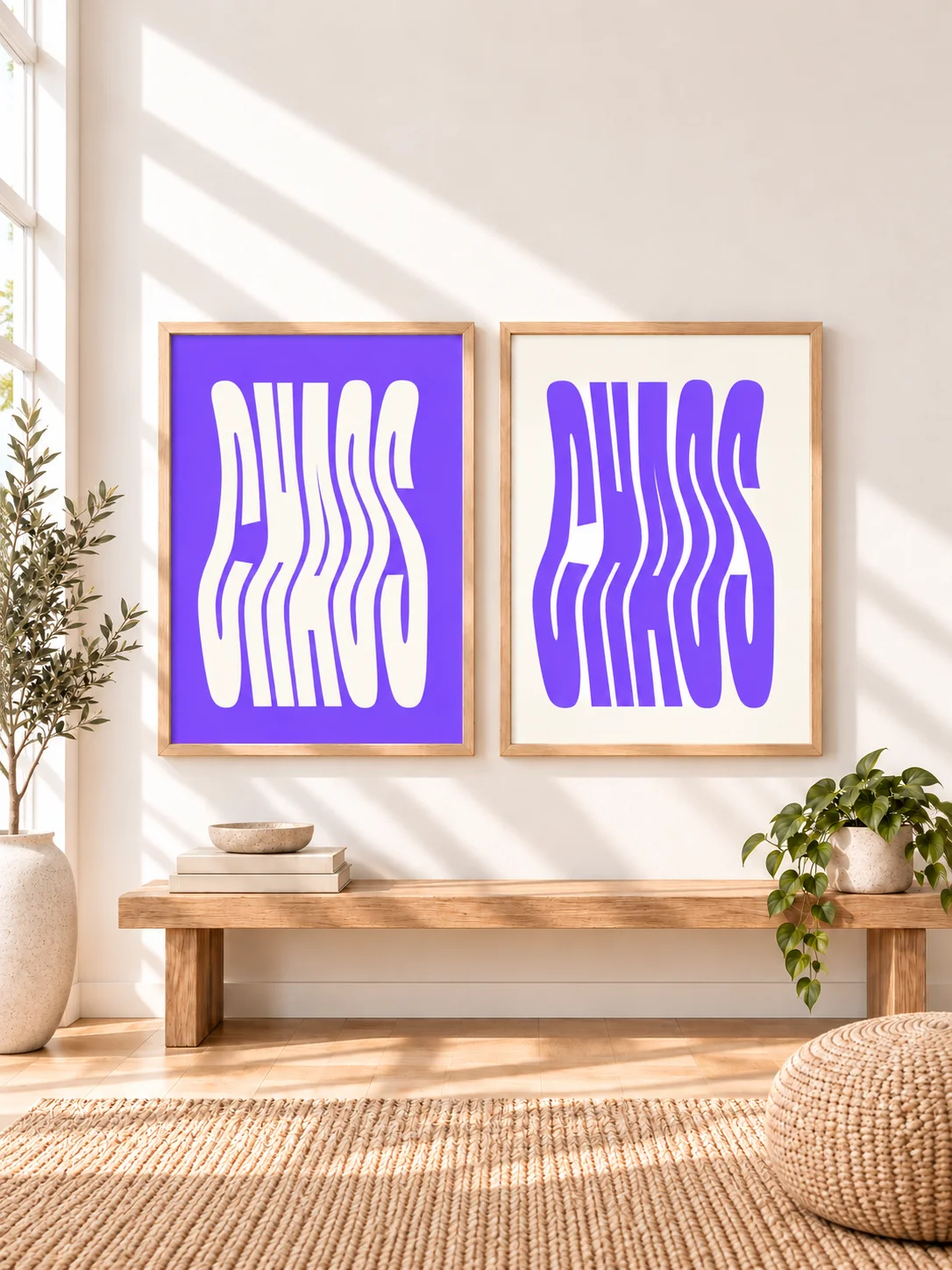 CHAOS Wavy Typography Poster Set Purple Cream Retro Printable Wall Art Y2K Psychedelic Minimalist Digital Download Dorm Decor product image (1)