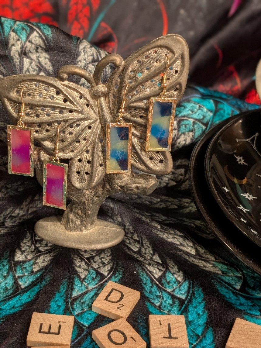 Tideglass Memory: Rectangle Resin Drop Earrings (Blue) product image (3)