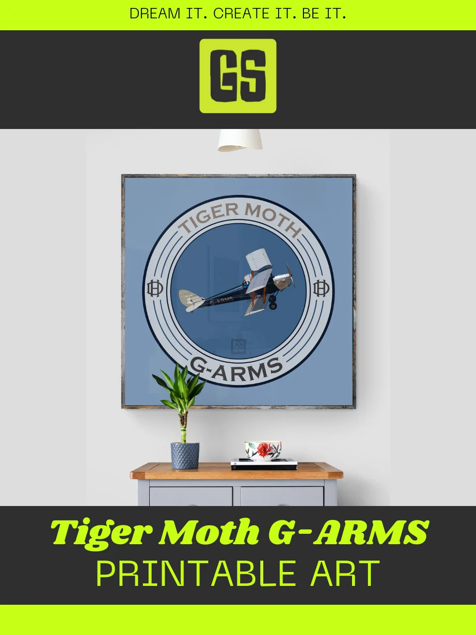Tiger Moth G-ARMS Printable Aviation Wall Art Square Size Special Edition Blue Emblem product image (2)
