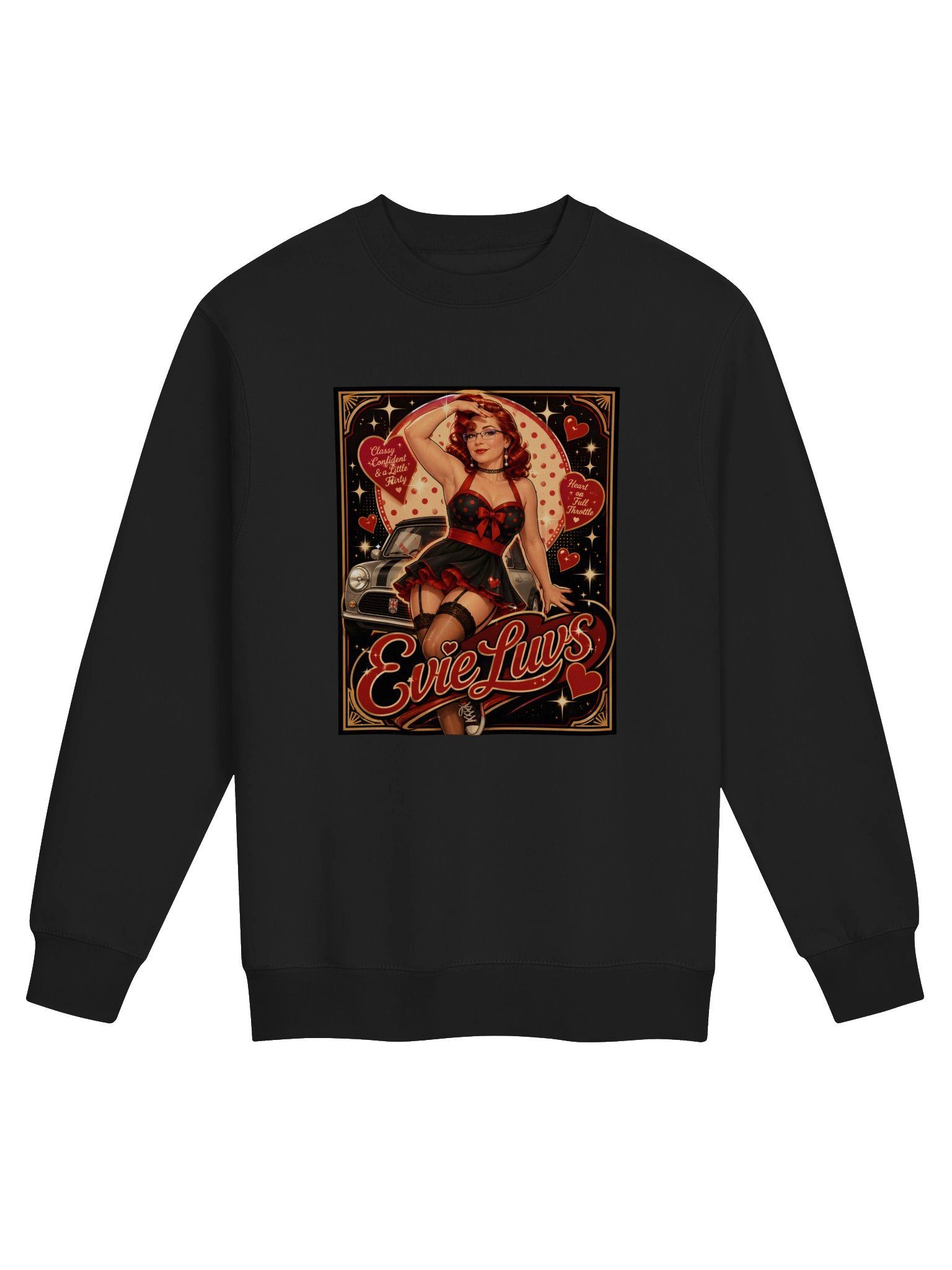 Heart on Full Throttle Retro Pin-Up Crewneck Sweatshirt product image (1)