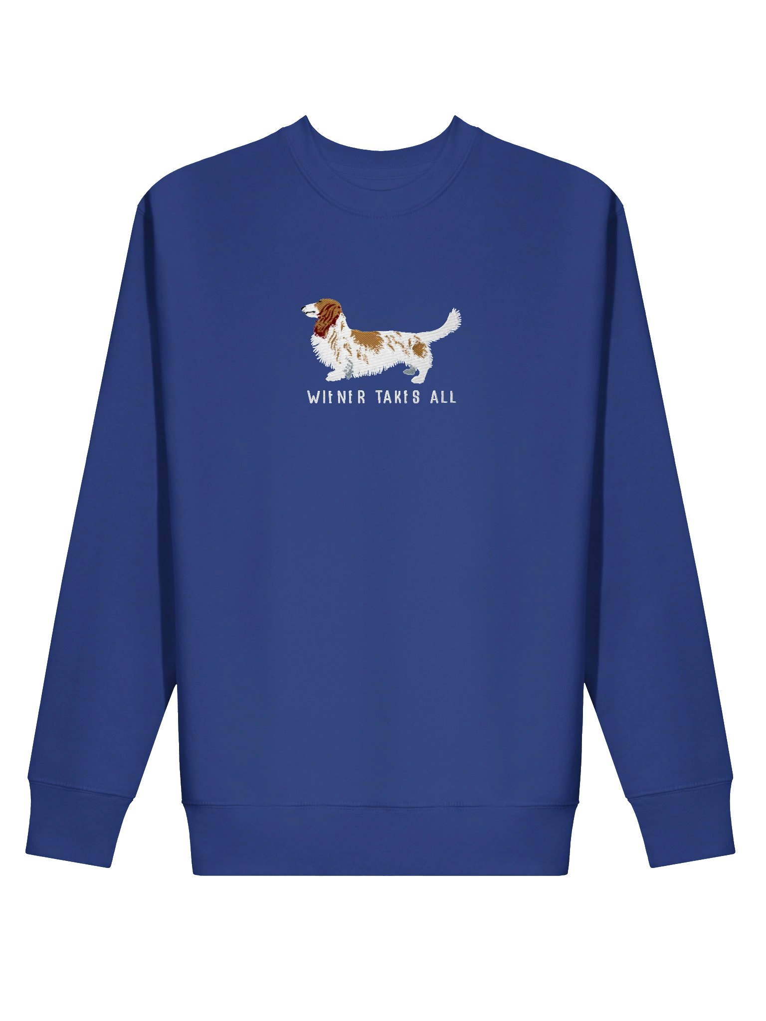 Wiener Takes All Sweatshirt (Embroidered) of a Longhaired Dachshund(Pied Brown & White) product image (16)