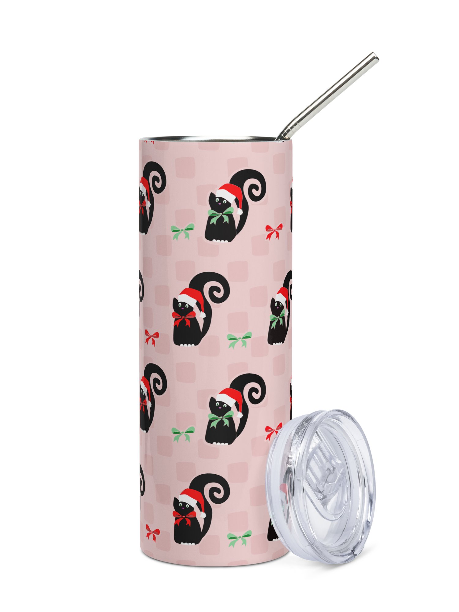 Christmas Kitties in a Row 20 oz Stainless Steel Tumbler with Straw - Pink product image (1)