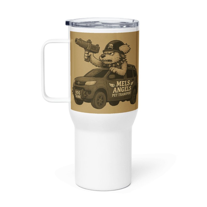 Dog Tank Travel Mug with Handle — Mel’s Angels Pet Transport Insulated Coffee Tumbler (25oz & 40oz) product image (5)