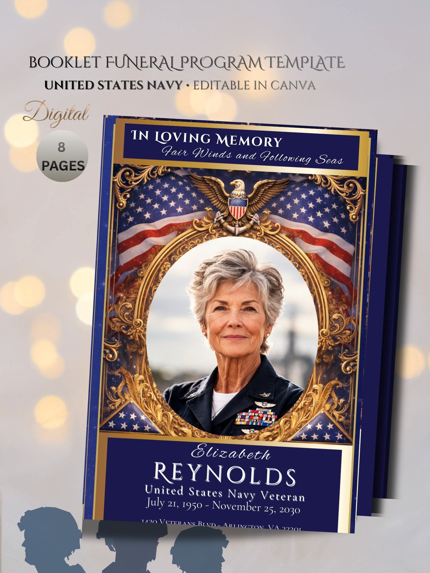 US Navy Funeral Program Booklet | 8-Page Patriotic Military Memorial Tribute product image (1)