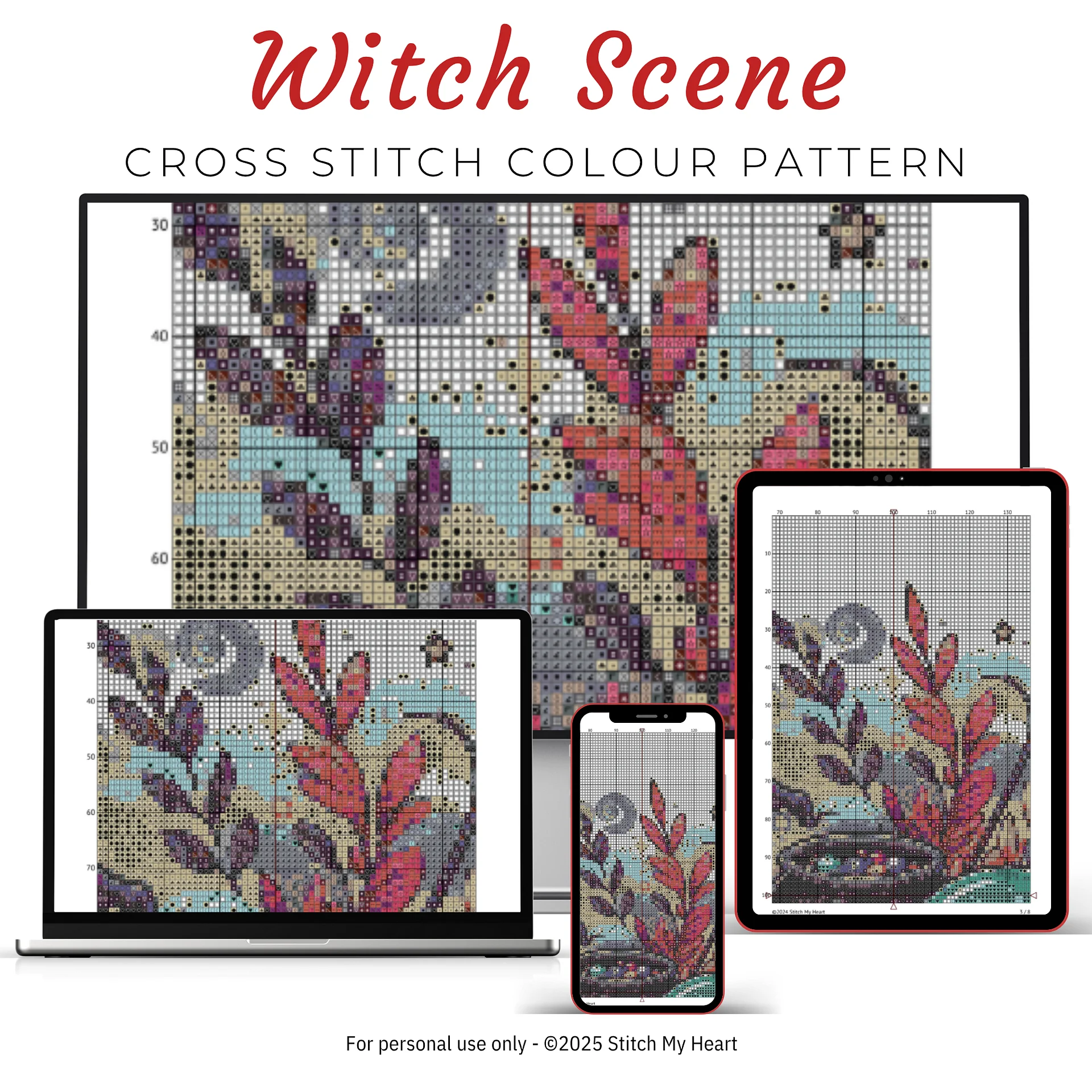 Purple Witch Cross Stitch Pattern product image (3)