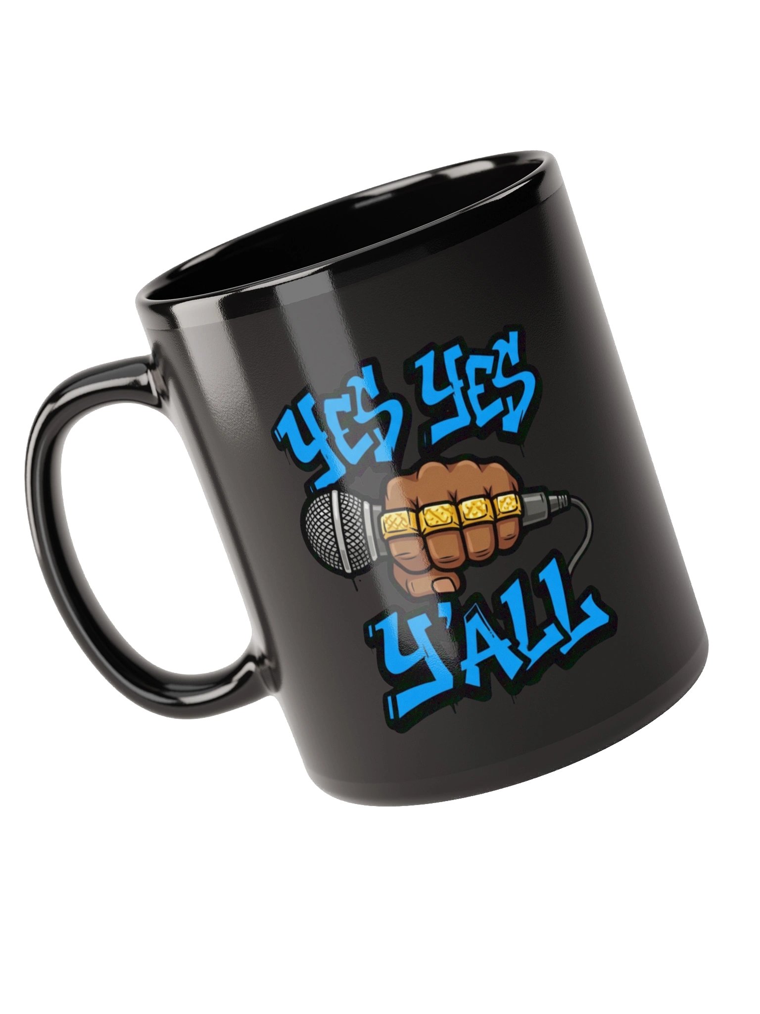 Yes Yes Y’all Hip Hop Mug – Black Microphone Coffee Cup with Graffiti Text product image (6)