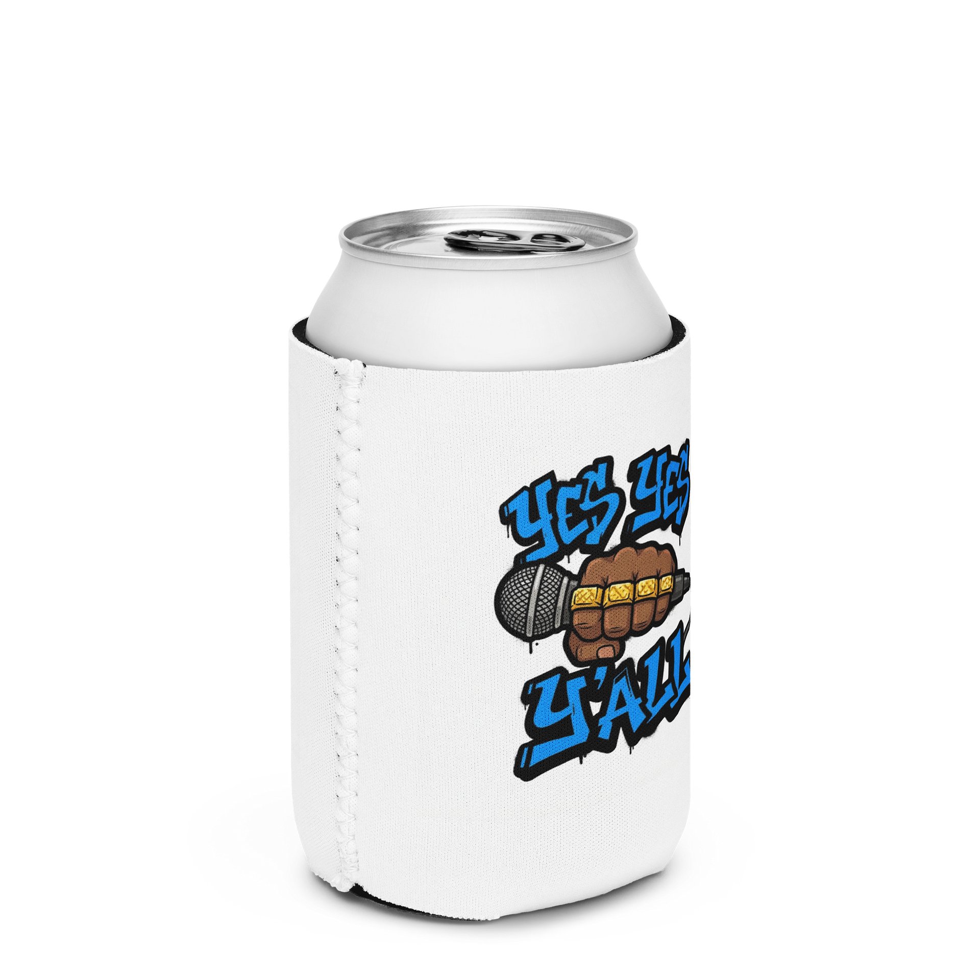 Yes Yes Y’all Hip Hop Can Cooler – White with Microphone Graffiti Graphic product image (2)